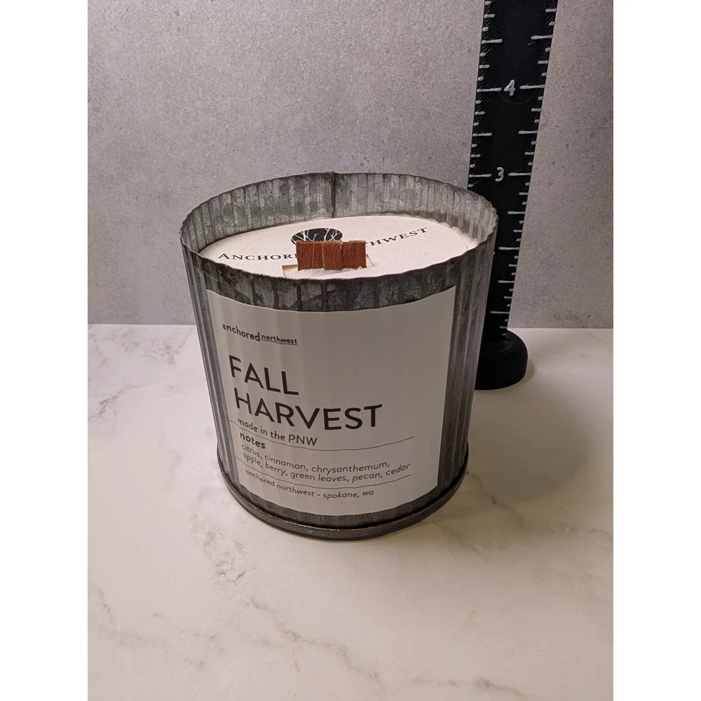 Anchored Northwest Fall Harvest Soy Wax Candle Triple Wood Wick Galvanized Tin